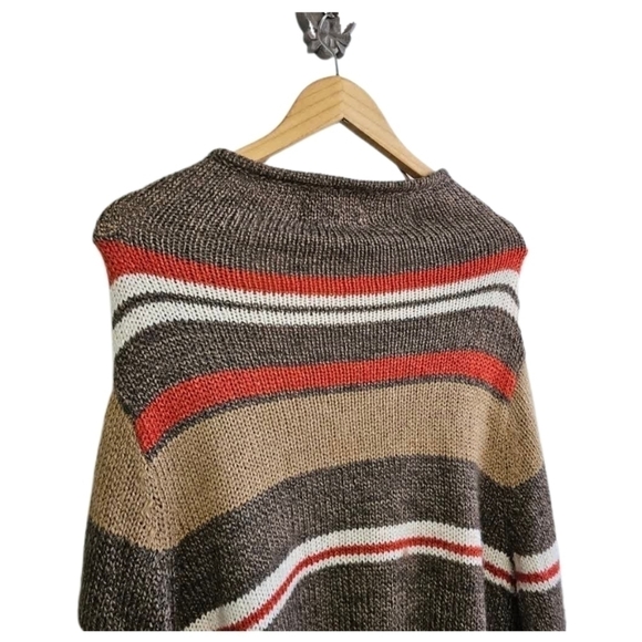 Boho stripe knit fringe open cardigan wool blend size oversized medium - Picture 6 of 9